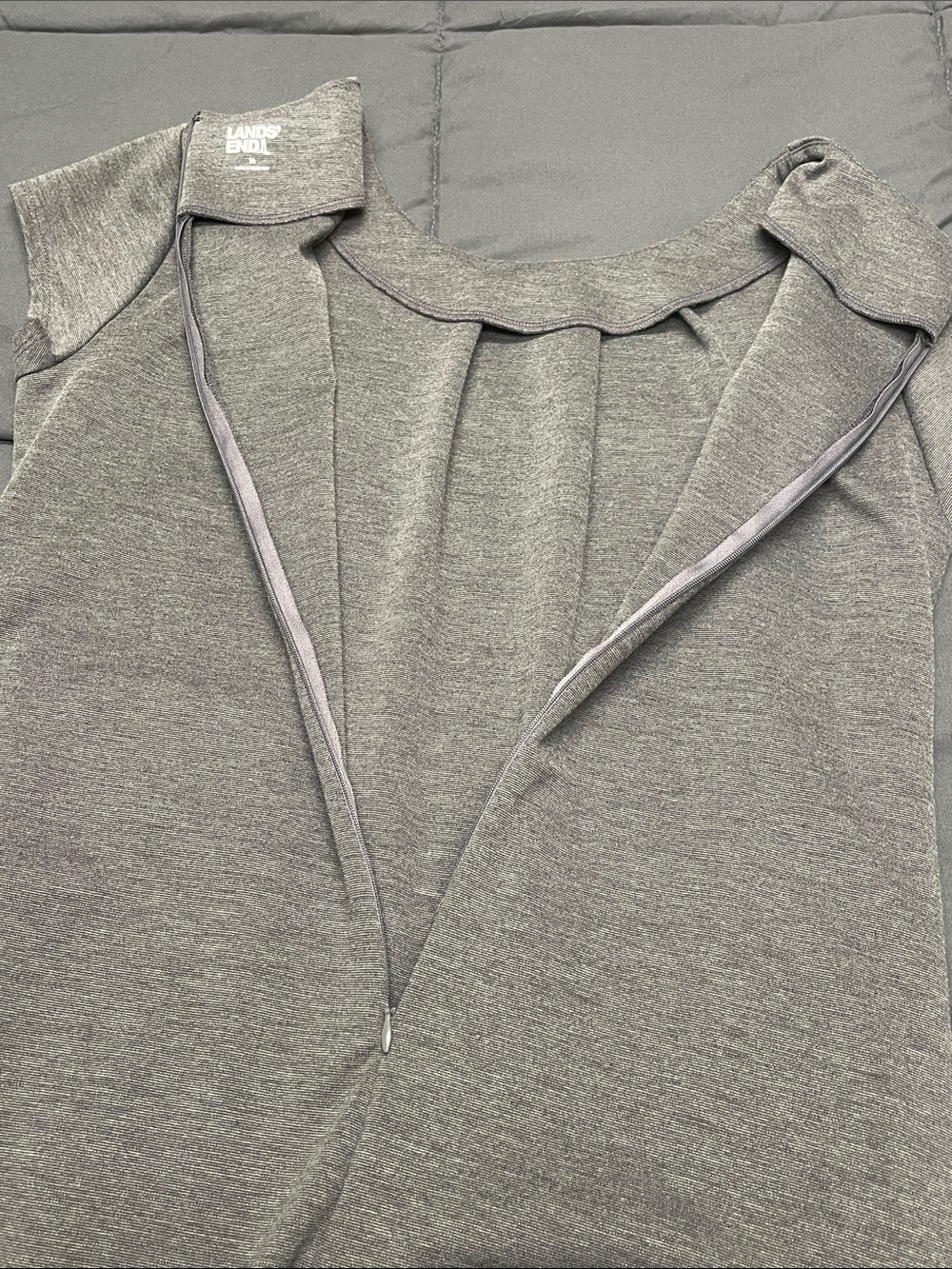 Lands' End Charcoal Gray Short-Sleeve Ponte Dress with Front Pleat L86 - Picture 10 of 10